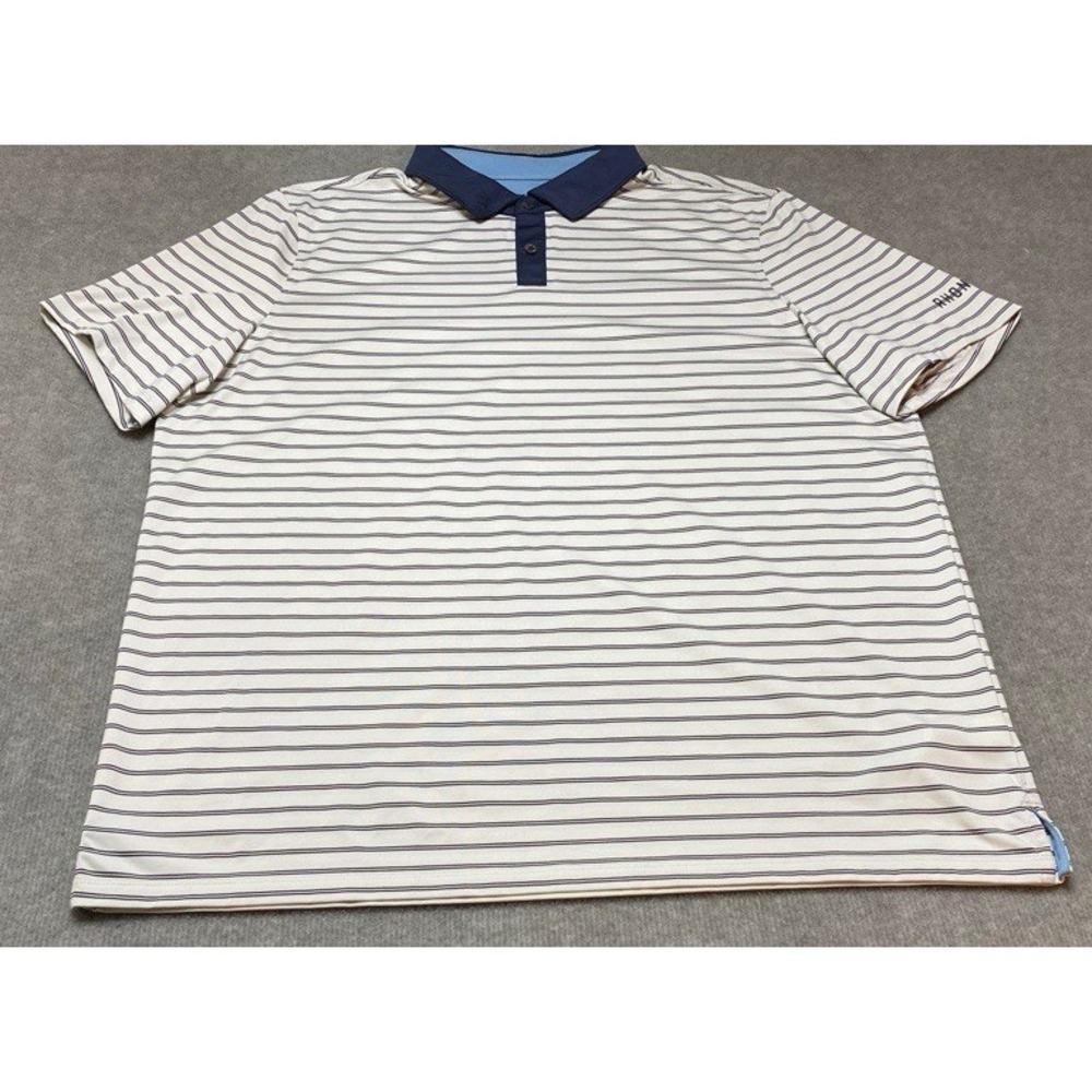 Rhone Polo Shirt Mens XL White Navy Striped Delta Pique Short Sleeve Stretch